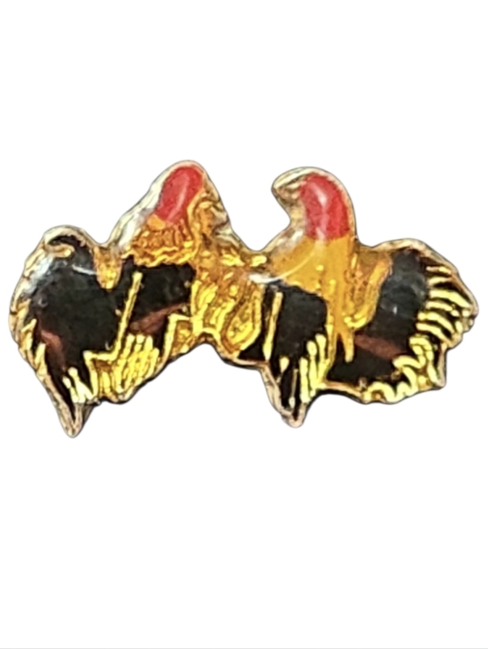 Vintage Gold-Tone Double Rooster Enamel Brooch/Lapel Pin